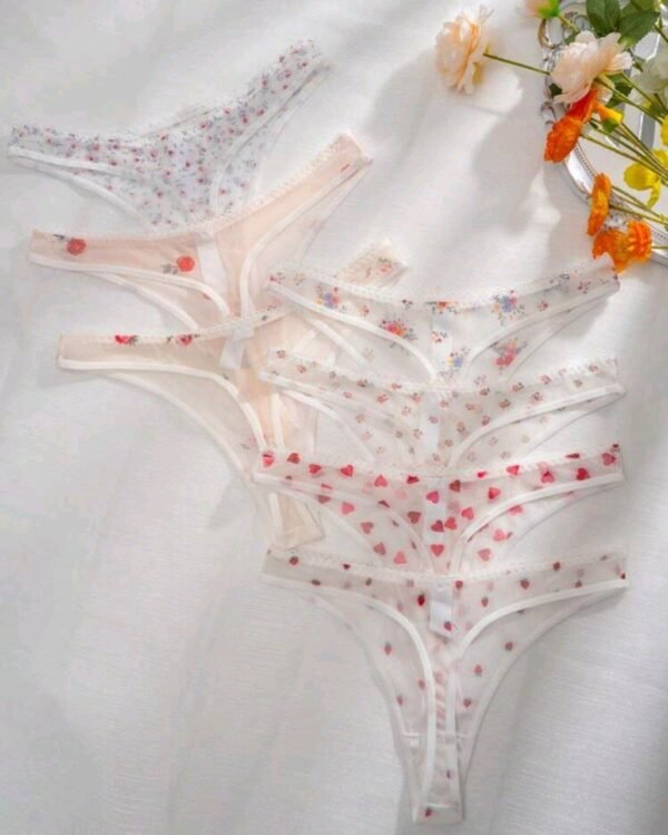 Eraneu 7packs Floral Print Mesh Sexy Thongs - Image 3
