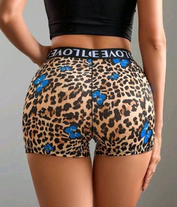 Eraneu 1pc Women Casual Sporty Jacquard Leopard Print High Waist Milk Silk Shorts - Image 3