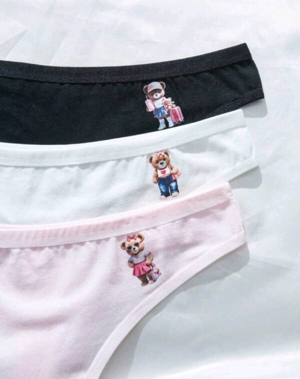 Eraneu 3pcs Casual, Cute, Cartoon Bear Print Comfortable Versatile Women Thong Panties - Image 3