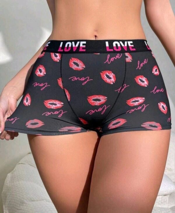 Eraneu Women Unique Funny Lips And Letter Printed Boxer Briefs Sports - Image 4