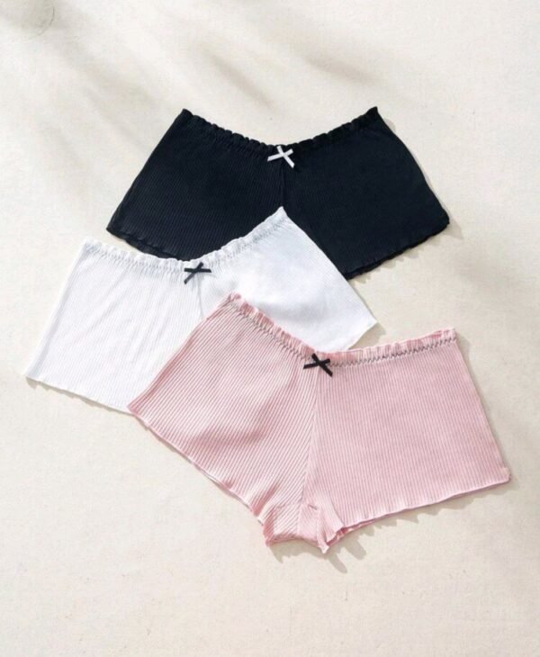 Eraneu 3pcs Solid Bow Front Ribbed Knit Boyshorts - Image 3