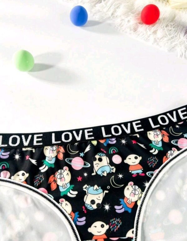 Eraneu Cute Print Comfy Cartoon Love Elastic Waist Underwear Briefs For Women - Image 3