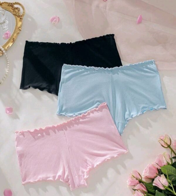 Eraneu 3pcs Scallop Trim Solid Ribbed Knit Brief - Image 4