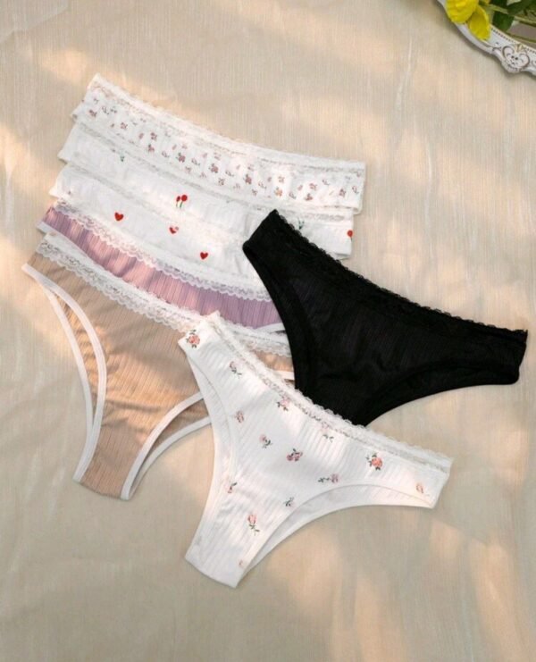 Eraneu 7pack Floral Print Ribbed Knit Panty - Image 4