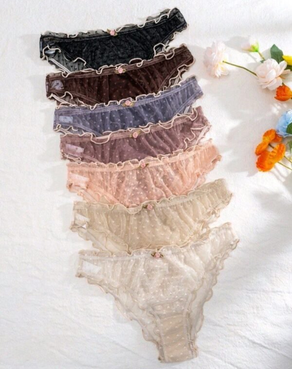 Eraneu 7pcs Women's Mesh Lingerie Panties With Frilled Trim - Image 4
