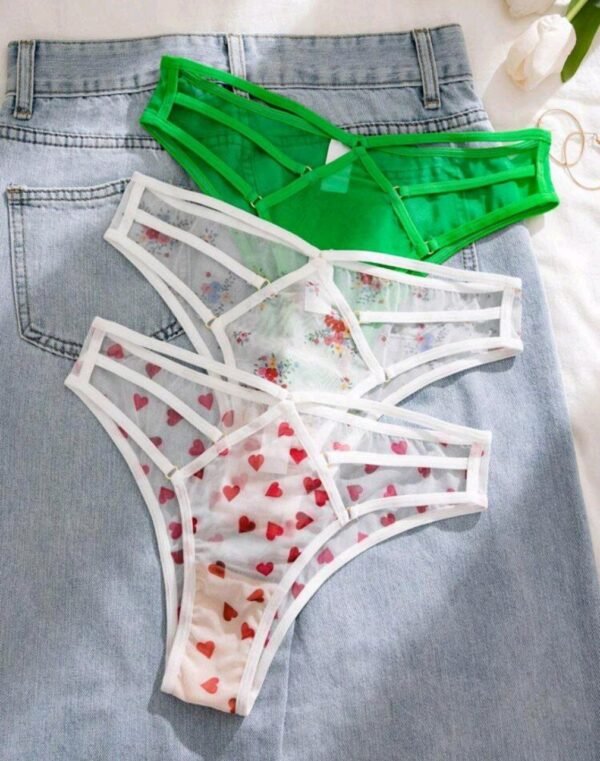 Eraneu Women Sexy Tied Solid Color Heart Printed Triangle (Pack Of 3) String Panties - Image 4