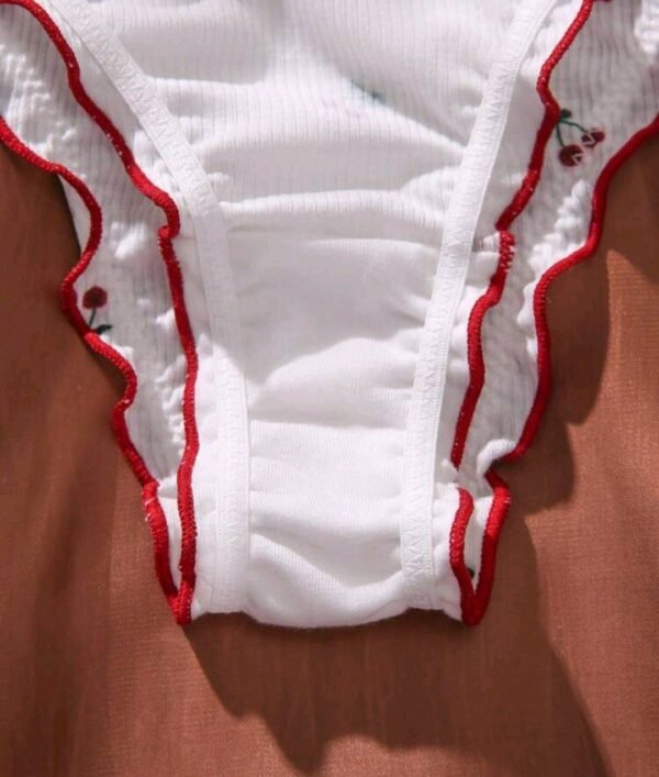 Eraneu 3pack Heart Print Lettuce Trim Bow Front Panty Set - Image 4