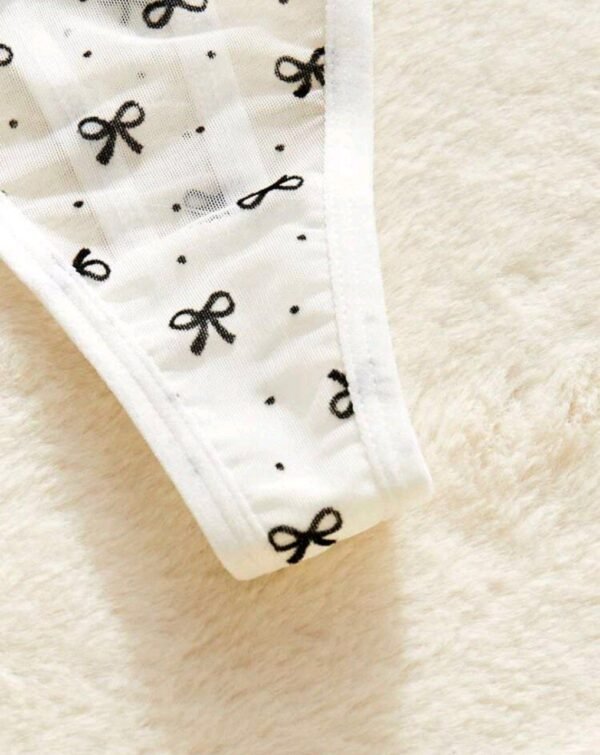 Eraneu 3pcs/Set Sexy Women's Minimalist Comfortable Flocked Bow Decor Thong Panties - Image 4