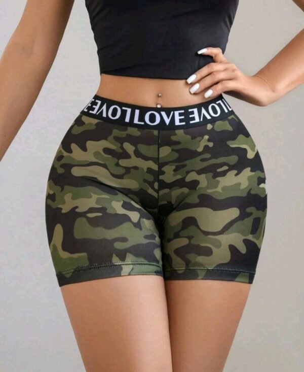 Eraneu Women's High Waist Sports Camouflage Print Contrast Color Letter Webbing Stitching Boyshorts - Image 4