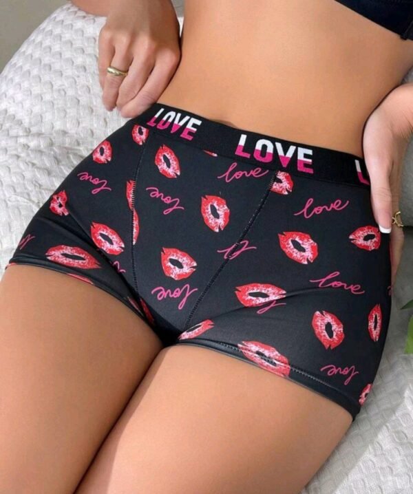 Eraneu Women Unique Funny Lips And Letter Printed Boxer Briefs Sports - Image 5