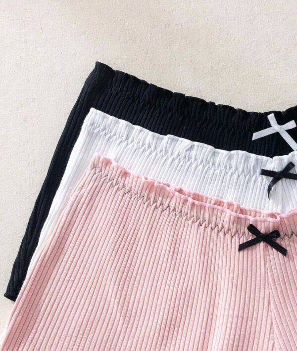 Eraneu 3pcs Solid Bow Front Ribbed Knit Boyshorts - Image 4
