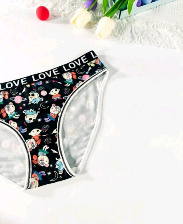 Eraneu Cute Print Comfy Cartoon Love Elastic Waist Underwear Briefs For Women - Image 4