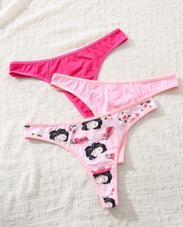 Eraneu 3pcs Women's Funny Print Comfortable Home Wear Sexy Thongs Set - Image 4
