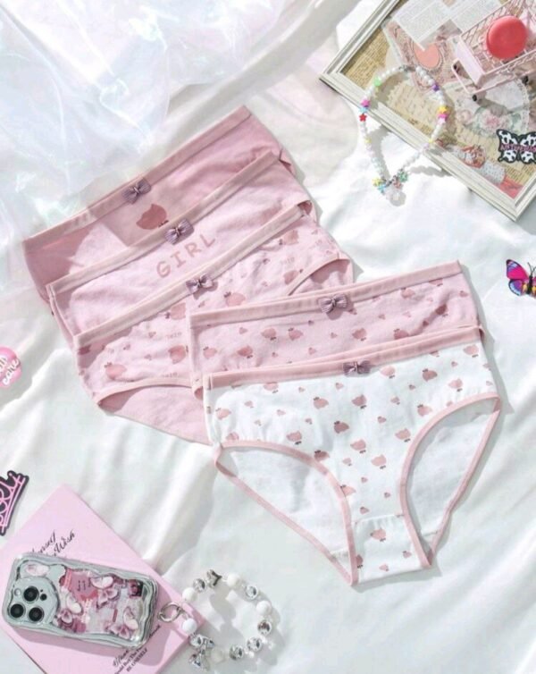Eraneu 5pcs/set Women's Printed Triangle Panties Decorated With Bow - Image 4