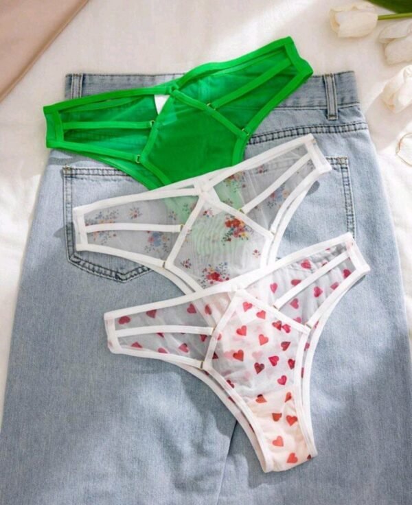 Eraneu Women Sexy Tied Solid Color Heart Printed Triangle (Pack Of 3) String Panties - Image 5