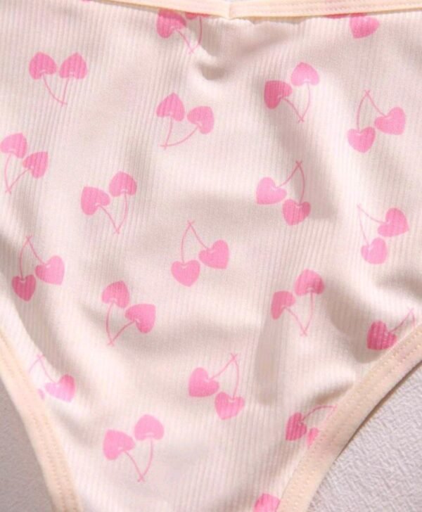 Eraneu 5pack Cherry Print Letter Patched Detail Panty - Image 5
