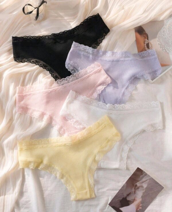 Eraneu 5pack Contrast Lace Bow Front Panty Lingerie - Image 5