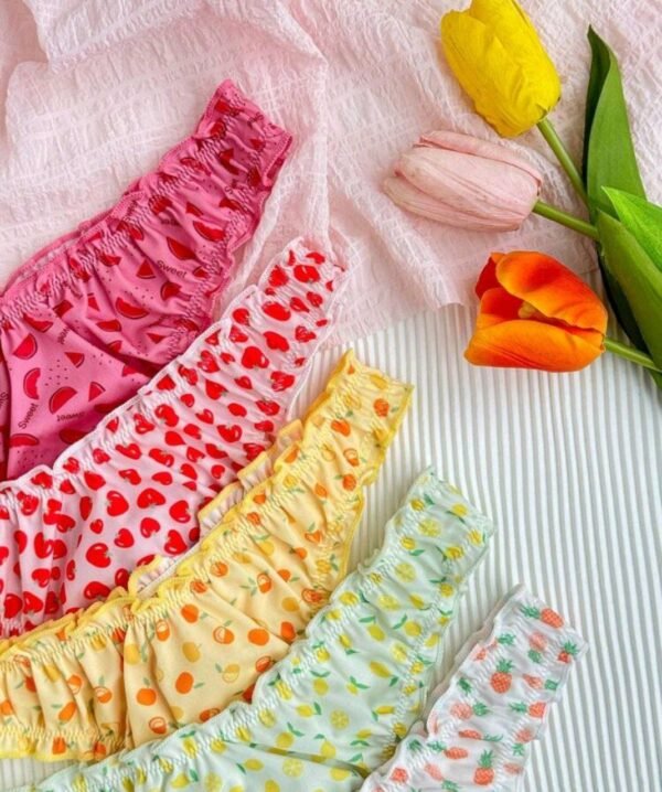 Eraneu 5pcs Fruit Printed Comfortable Sexy Panties With Sweet Ruffled Edges - Image 5