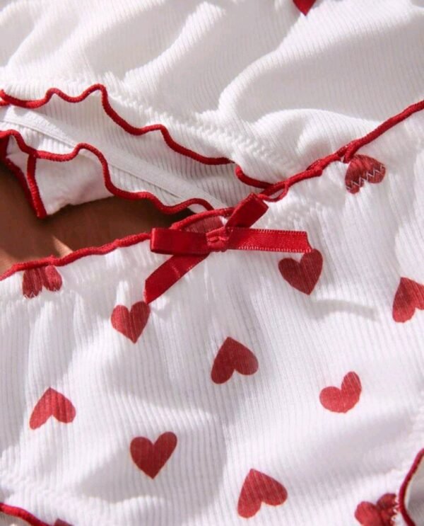 Eraneu 3pack Heart Print Lettuce Trim Bow Front Panty Set - Image 5