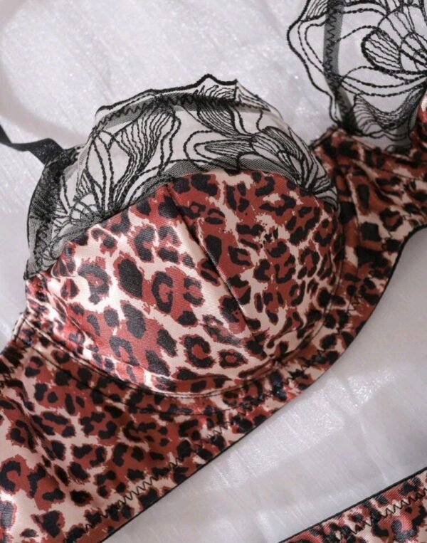 Eraneu Women Floral Mesh & Leopard Print Lingerie Set - Image 5
