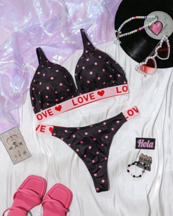 Eraneu 2pc/Set Women Polka Dot Casual Non-Wired Bra And Panty Set, With Lining - Image 5