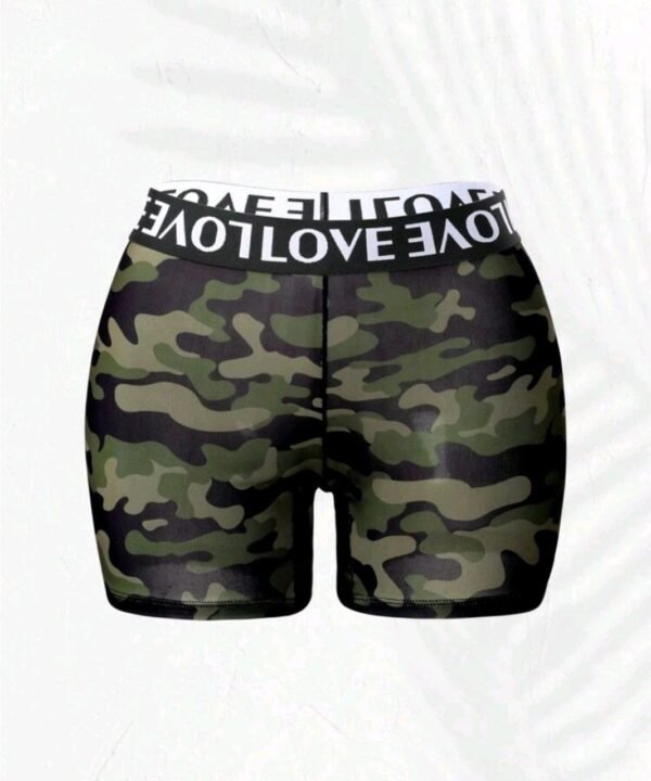 Eraneu Women's High Waist Sports Camouflage Print Contrast Color Letter Webbing Stitching Boyshorts - Image 5