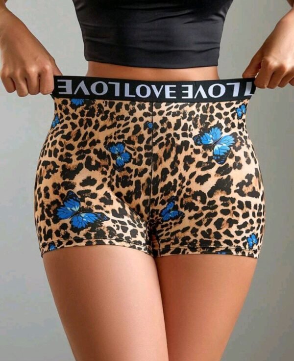 Eraneu 1pc Women Casual Sporty Jacquard Leopard Print High Waist Milk Silk Shorts - Image 5