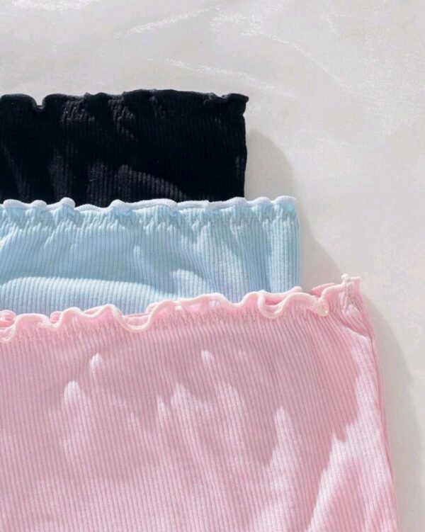 Eraneu 3pcs Scallop Trim Solid Ribbed Knit Brief - Image 5
