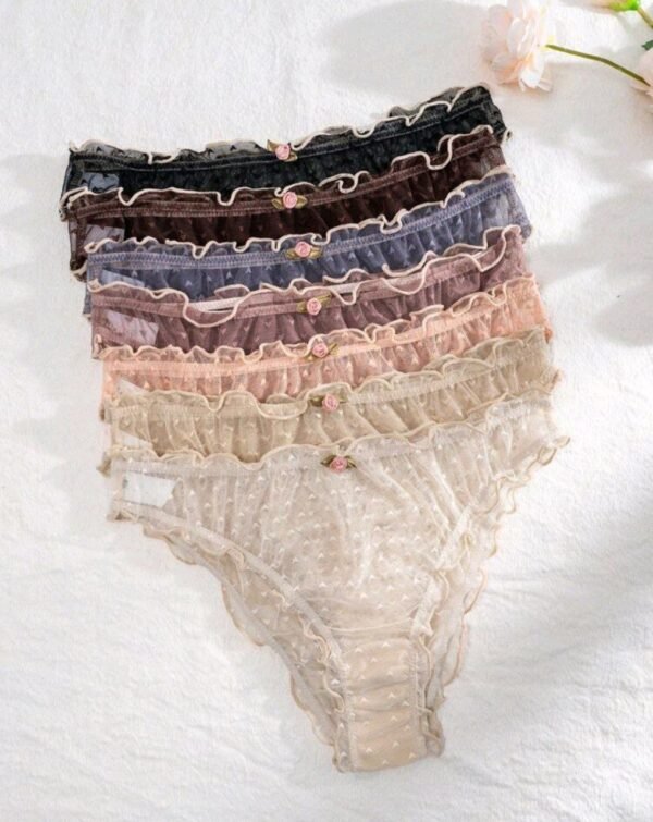 Eraneu 7pcs Women's Mesh Lingerie Panties With Frilled Trim - Image 6