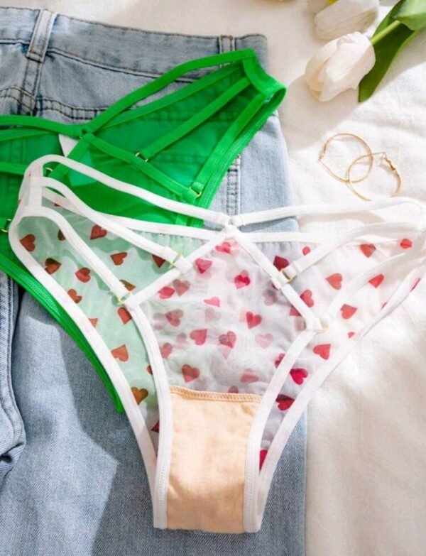 Eraneu Women Sexy Tied Solid Color Heart Printed Triangle (Pack Of 3) String Panties - Image 6