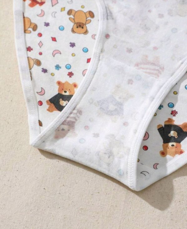 Eraneu 3 Pcs Casual Comfy Cotton Panties With Cute Bear Print, Pink Waistband - Image 6